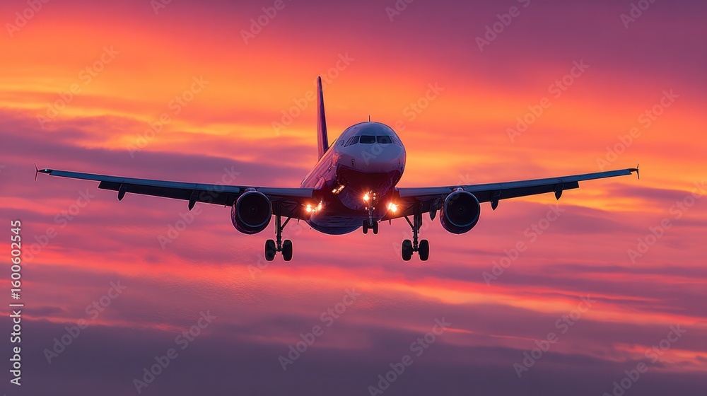 Embark on a vigorous journey by plane facing the sunset sky Embark on a vigorous journey by plane facing the sunset sky