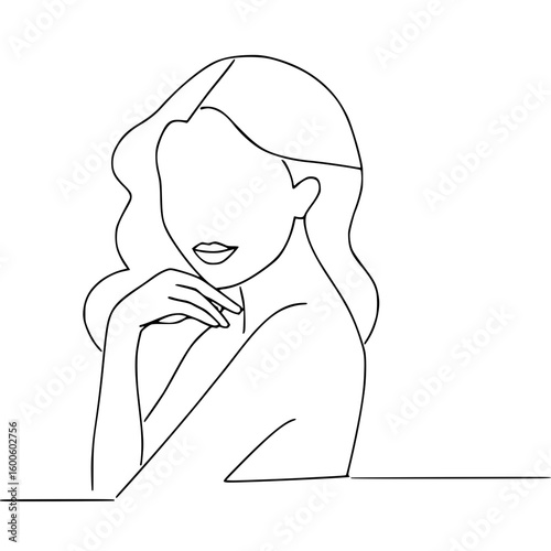 Minimalist line art illustration of a pensive woman
