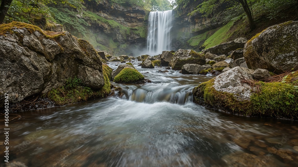 Obraz premium Nature scene featuring prolonged shutter speed of streams and water