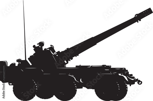 Moving Cannon Vehicle A black silhouette vector of an artillery vehicle in motion.