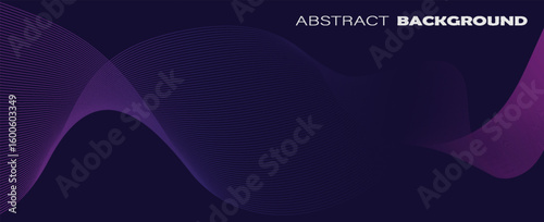Dark abstract background with glowing wave. Shiny moving lines design element. Modern purple blue gradient flowing wave lines. Futuristic technology concept. eps10