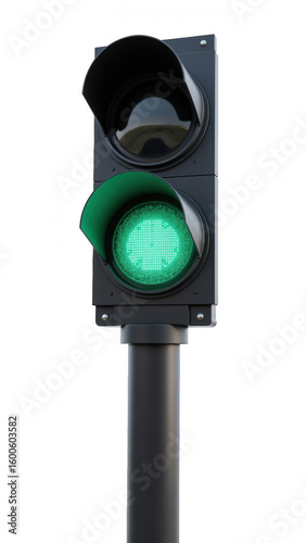 Green traffic light illuminated signaling go urban setting safety transportation signaling device modern design technology traffic control