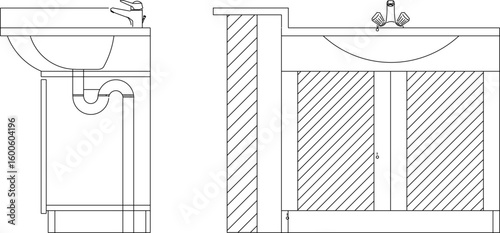 vector sketch illustration silhouette design drawing interior architecture modern kitchen sink minimalist house