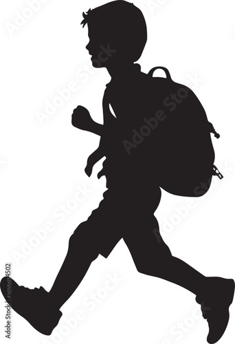 Outdoor Play A black silhouette vector of a student running on the playground, schoolbag tossed aside.