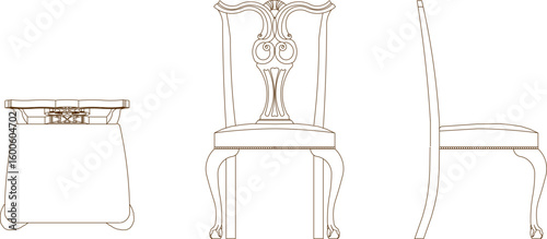 vector sketch illustration silhouette architectural design interior furniture drawing carved wooden chair for dining room