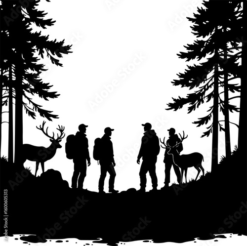 hiking, silhouette, group,  outdoors, nature, adventure, walk, vector bundle