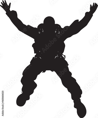 Skydiving Descent A full-length black vector of a person falling through the sky, limbs extended.