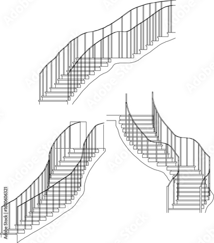 vector sketch illustration silhouette architectural design engineering drawing spiral staircase 