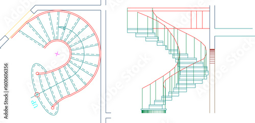vector sketch illustration silhouette architectural design engineering drawing spiral staircase
