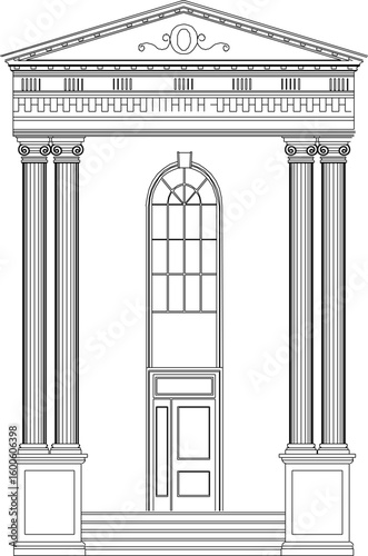 vector sketch illustration silhouette architectural design image of classic vintage colonial building entrance with large columns