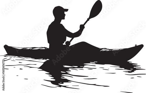 Low Angle Stroke Individual using a shallow paddle stroke for extended distances. Full silhouette in black vector design.