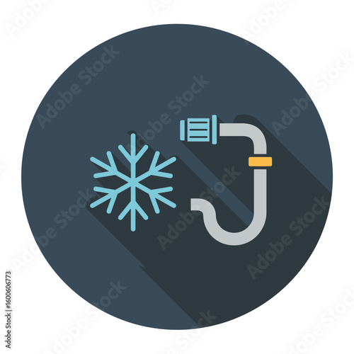 Climate control icon with snowflake and connected duct design  