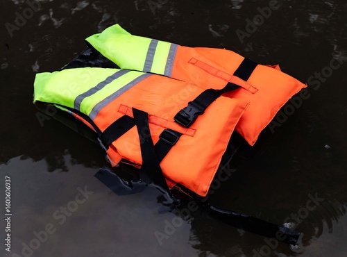 High Visibility Life Jacket Floating on Water Surface