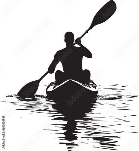 Forward Paddling Person paddling forward with both hands on the paddle. full length silhouette black vector illustration