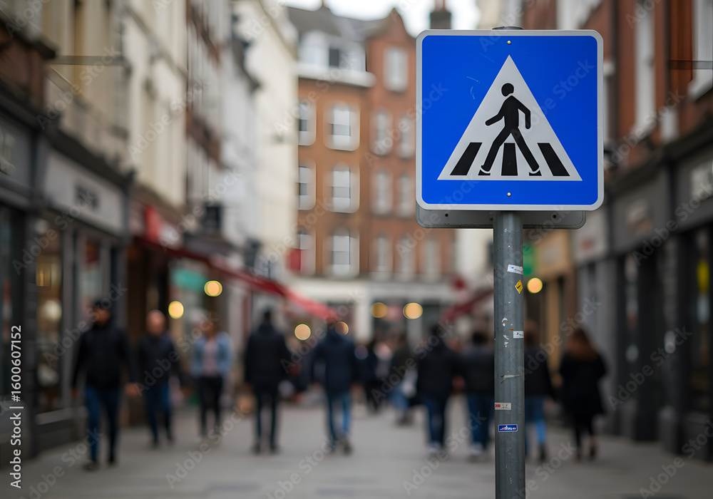 Fototapeta premium Pedestrian crossing sign in a city street scene