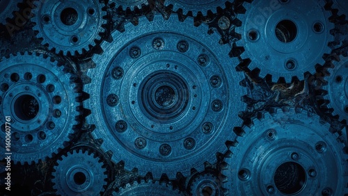 Wallpaper Mural Heavy-duty gear wheels and ball-type bearings featuring a blue metal finish Torontodigital.ca