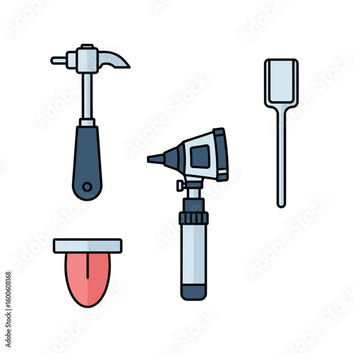 Vector Illustration of Hand Tools with Modern Flat Design Style Featuring Hammer Screwdriver and Paint Scraper in Cool Color Palette