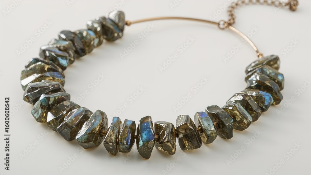 Obraz premium Necklace featuring genuine labradorite stone nuggets with iridescent chips