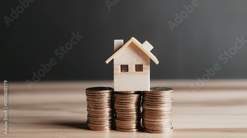 Home finance and property investment concept. Small house with a stack of coins