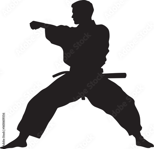 Both arms forming an X to intercept an attack. full length silhouette black vector illustration