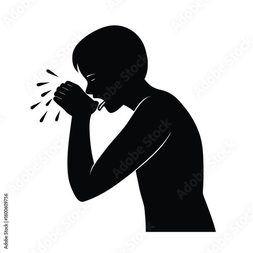 Silhouette of a person coughing violently.