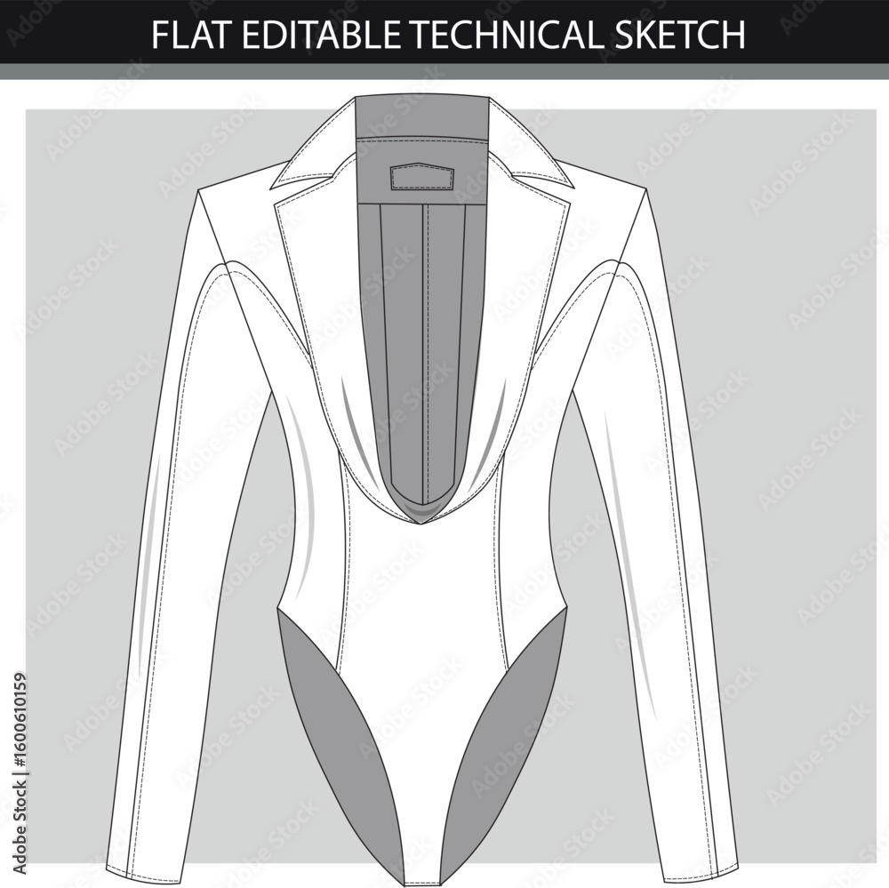 Flat Technical Sketch of a Bodysuit Blazer Flat Technical Sketch of a Bodysuit Blazer