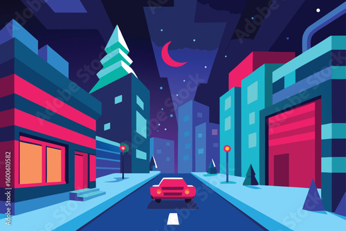 Colorful City Night in Winter