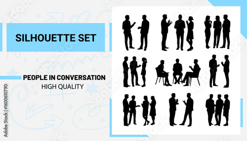 Quality full and unique People in Conversation silhouette set
