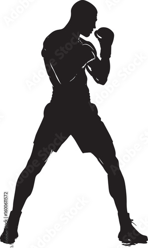 Shadowboxing A boxer practicing punches in the air, with no opponent. full length silhouette black vector illustration