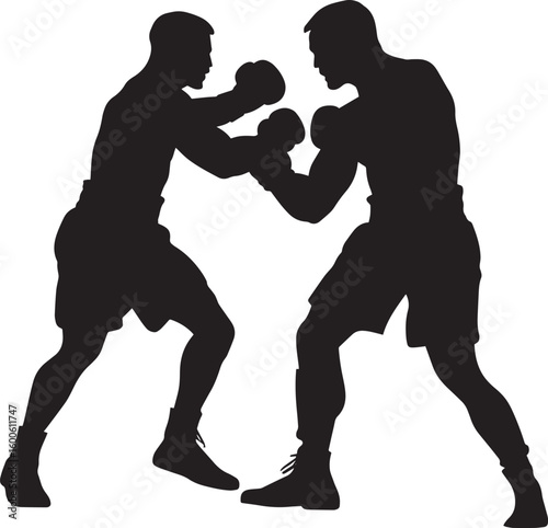 KO Strike Boxer landing a knockout punch, opponent's head recoiling, black silhouette.