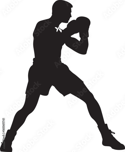 Decisive Blow Boxer throwing a knockout punch, opponent's head snapping back, black vector art.