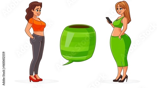 Two Women Talking Communicating With A Thought Bubble