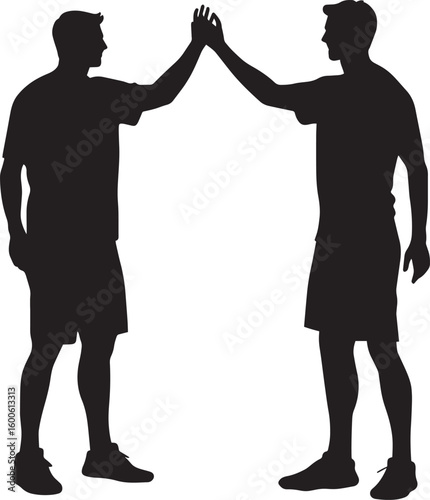 Two players exchanging a high five in celebration, full-length silhouette illustration.