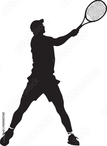 A player executing an underhand serve, racket low with a gently tossed ball, full-length silhouette vector.
