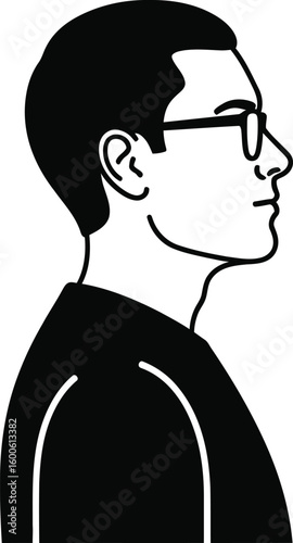 Vector art of a black silhouette profile of a man wearing glasses depicted from the shoulders up with a clean outline on a transparent background