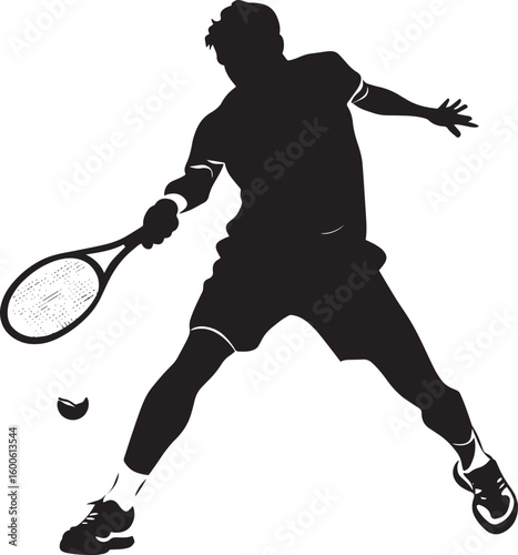 A player performing a backhand volley, extending the racket to intercept the ball, full-length silhouette vector.
