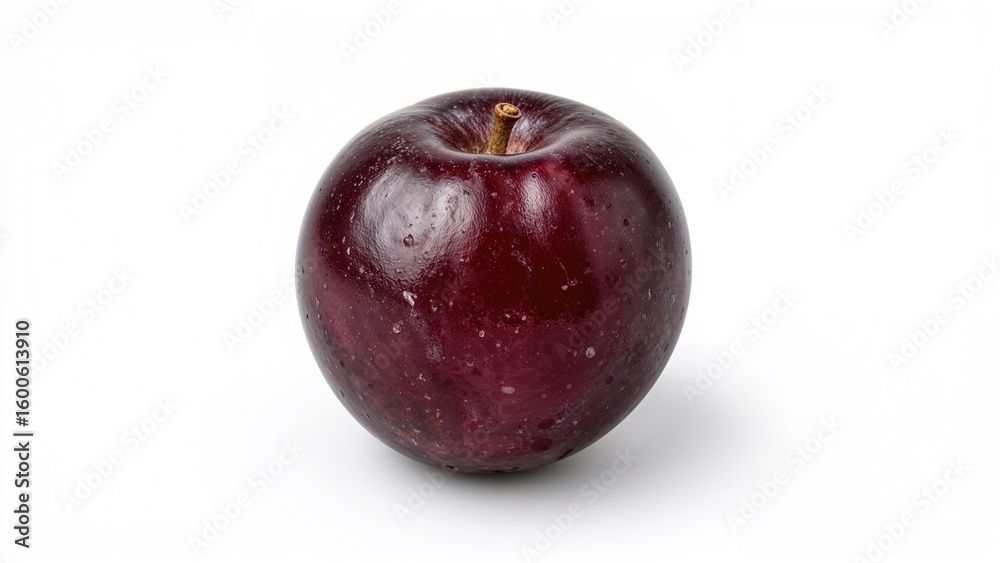 Ripe dark-colored plum against a white background Ripe dark-colored plum against a white background