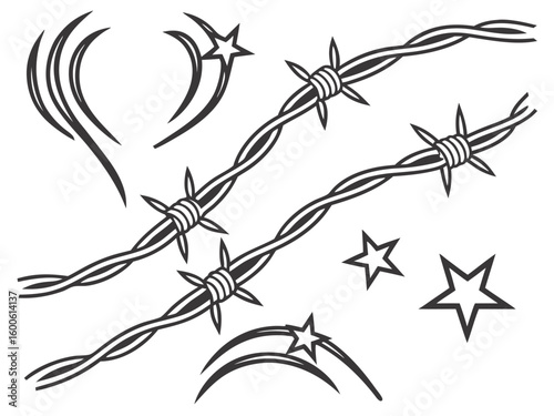 Barbed wire and star designs for tattoo or graphic elements