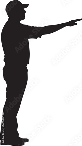 An umpire making the safe call, extending one arm horizontally at the base, full-length silhouette illustration.