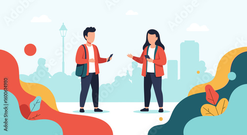 Young people using smartphones in a park, ideal for mobile app landing pages or social media posts.