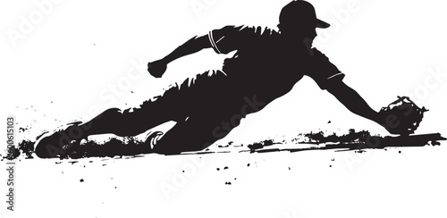 Sliding to Base Silhouette A runner sliding feet-first into a base, legs extended and body leaning toward the bag. full length silhouette black vector illustration