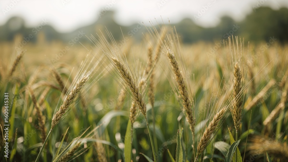 Fototapeta premium Golden wheat ears standing tall in a softly blurred field