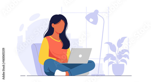 Woman working from home on laptop, perfect for blog posts about remote work or freelancing.