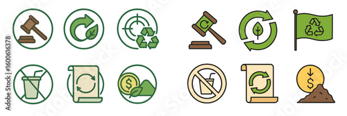 Icons representing environmental sustainability and recycling practices displayed in a creative layout for educational purposes