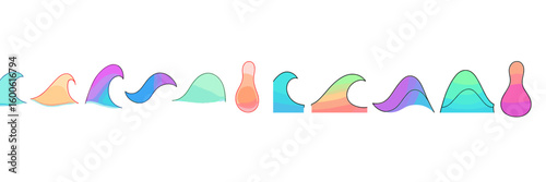 Colorful wave patterns create an artistic display on a white background showcasing fluid shapes and gradients