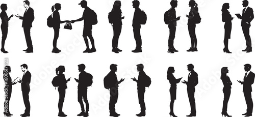Volunteering Silhouette A student helping in a community or school service activity, like handing out supplies or assisting peers. full length silhouette black vector illustration