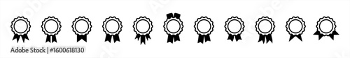 Award medal with ribbon icon collections. Premium quality and guarantee badge symbol. Achievement, prize, reward, Winner, certified, quality, check sign vector illustration