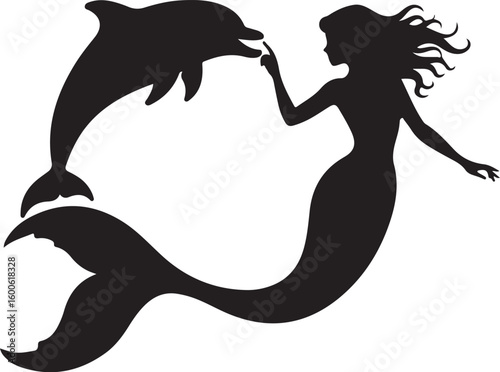 silhouette of a mermaid with a dolphin