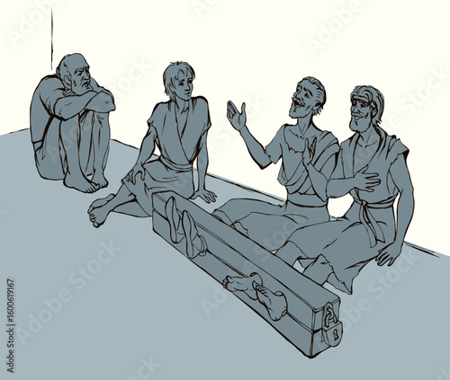 Paul and Silas in prison. Vector drawing