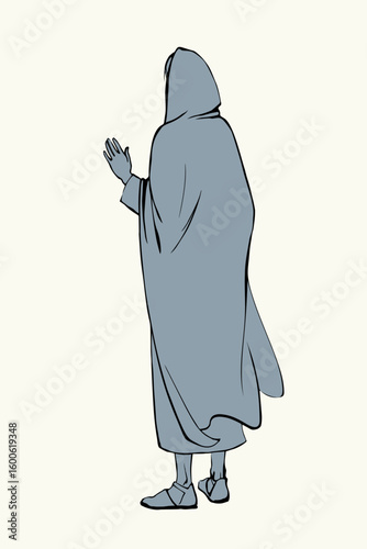 Vector drawing. The man in the coat. Back view